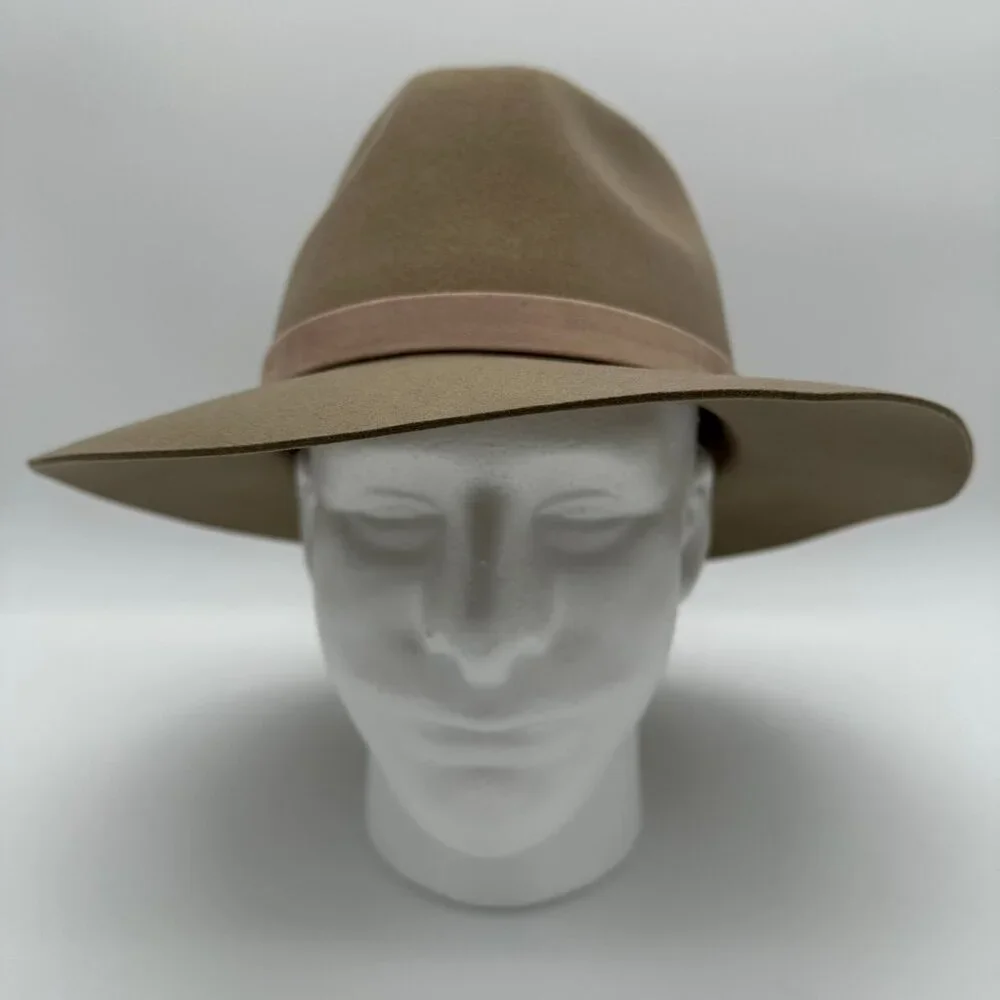 Phenix Women's Short Brim 100% Wool Suede Trim Fedora Hat, OSFM, Beige
